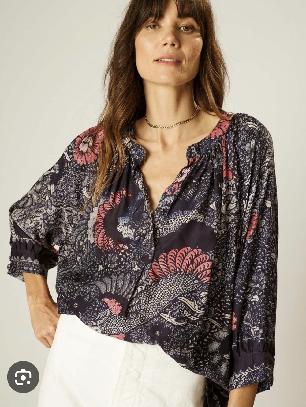 Natalie Martin Remy 100% Silk Blouse Top Peacock Ink Size XS